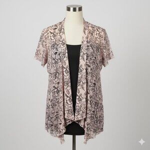 Sara Michelle Pink & Black Floral Kimono Blouse - Size L